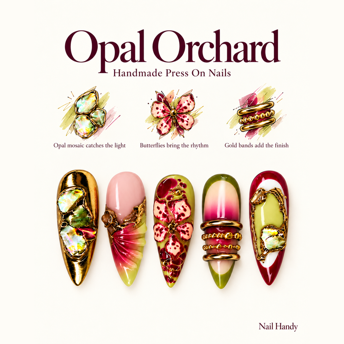 Gilded Orchid Mosaic Press-On Nails - press-on nail design concept and illustrated product story