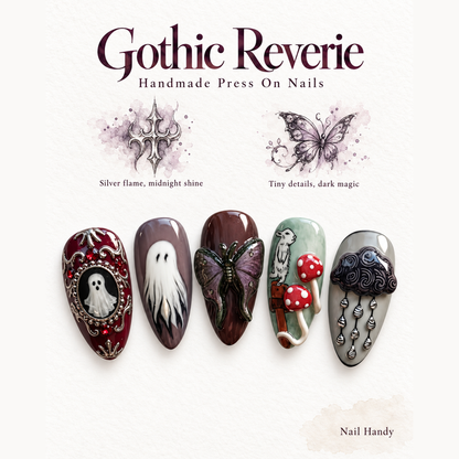 Mosslight Manor Press-On Nails with 3D Spooky Garden Art - press-on nail design concept and illustrated product story