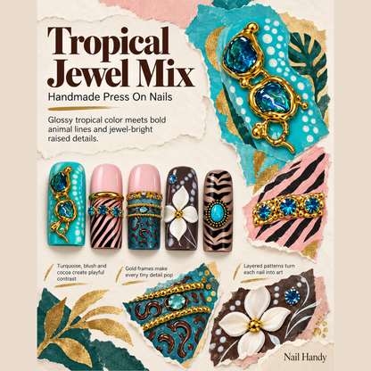 Turquoise Wild Bloom Press-On Nails - press-on nail design concept and illustrated product story