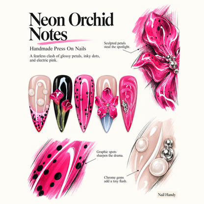 Fuchsia After Dark Floral Press-On Nails - press-on nail design concept and illustrated product story