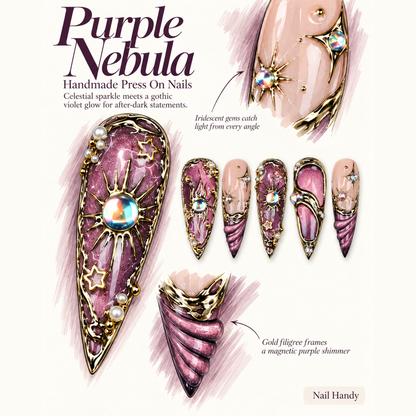 Celestial Mauve Orbit Press-On Nails - press-on nail design concept and illustrated product story