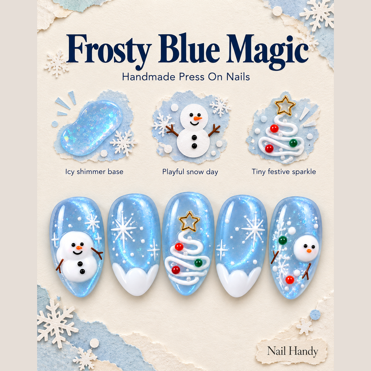 Snowman Ice Parade Press-On Nails Christmas Design - press-on nail design concept and illustrated product story