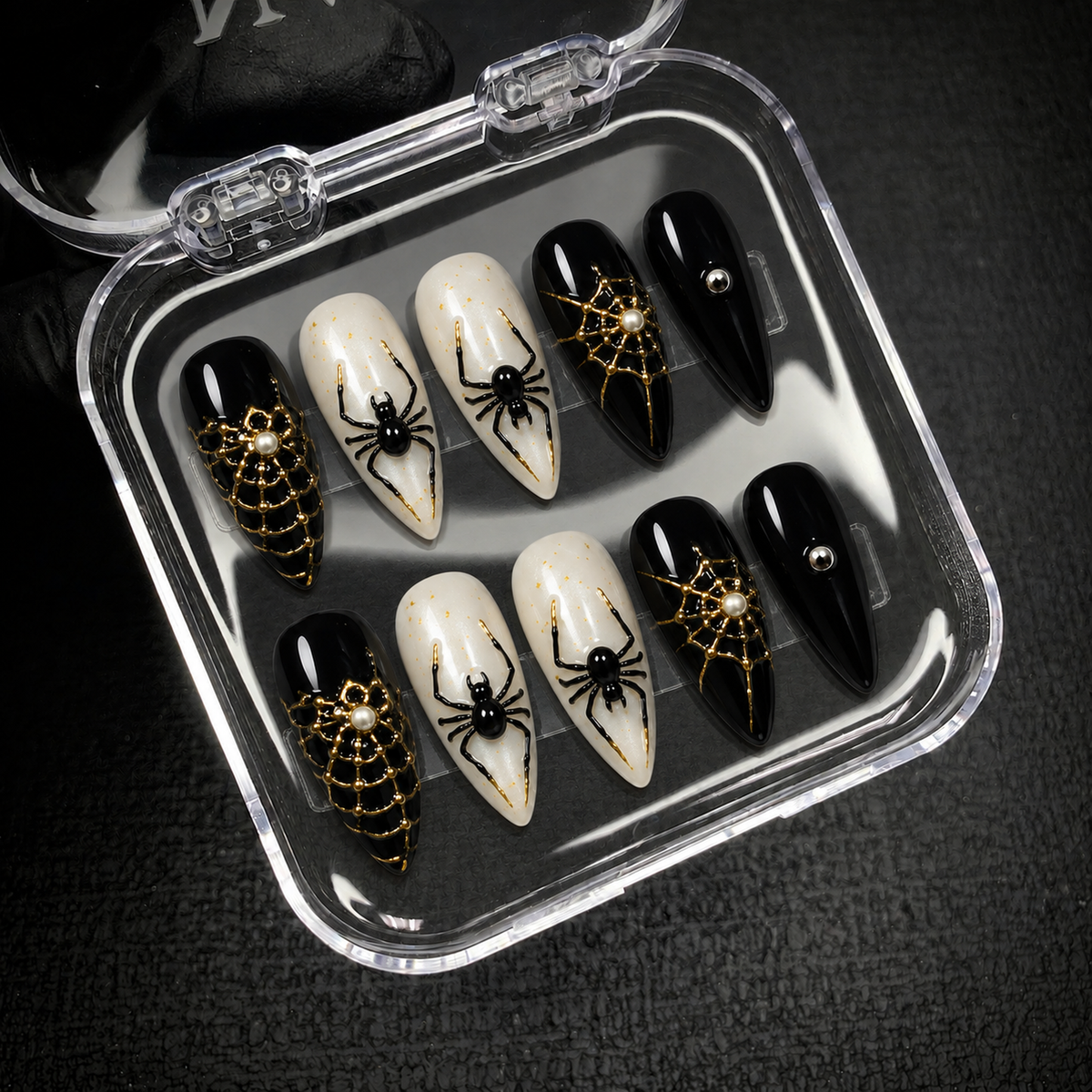 Open Nail Handy package presenting the Midnight Web press-on nail set