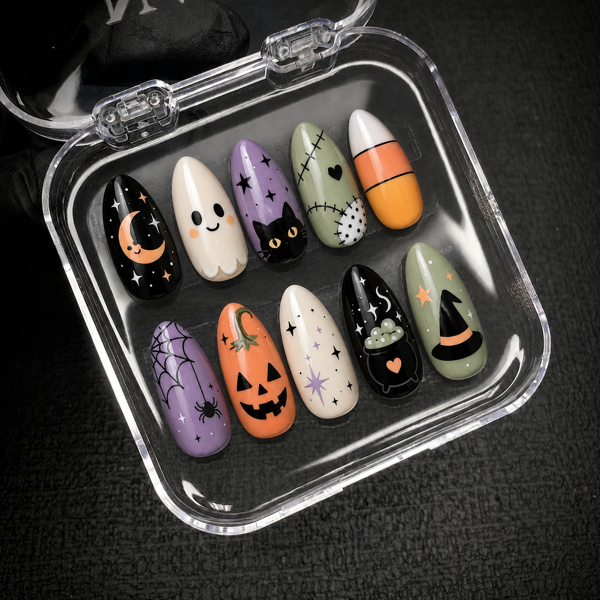 Open Nail Handy package box showing the Pastel Spooky Parade press-on nail set.
