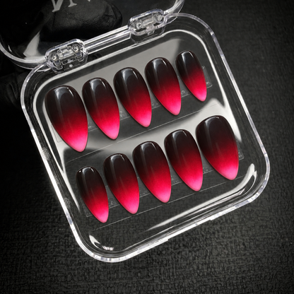 Open Nail Handy package presenting the Midnight Fuchsia Fade press-on nail set.