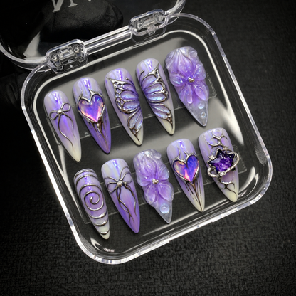 Open Nail Handy package box prepared for the Lavender Orbit press-on nail set.
