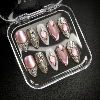 Nail Handy Gilded Rose Cat Eye press-on nail set displayed in an open branded package box.