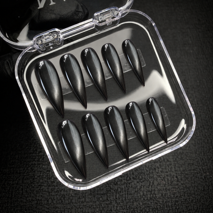 Open Nail Handy package displaying the Obsidian Pearl press-on nail set.