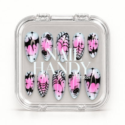 Nail Handy branded package box for the Neon Web Drip press-on nail set