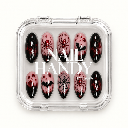 Nail Handy branded package for the Crimson Web press-on nail set.