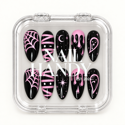 Nail Handy branded package prepared for the Pink Midnight Web press-on nail set.