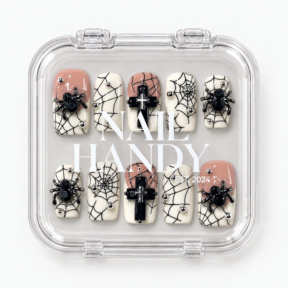 Closed Nail Handy branded package box for the Eternal Web press-on nail set.