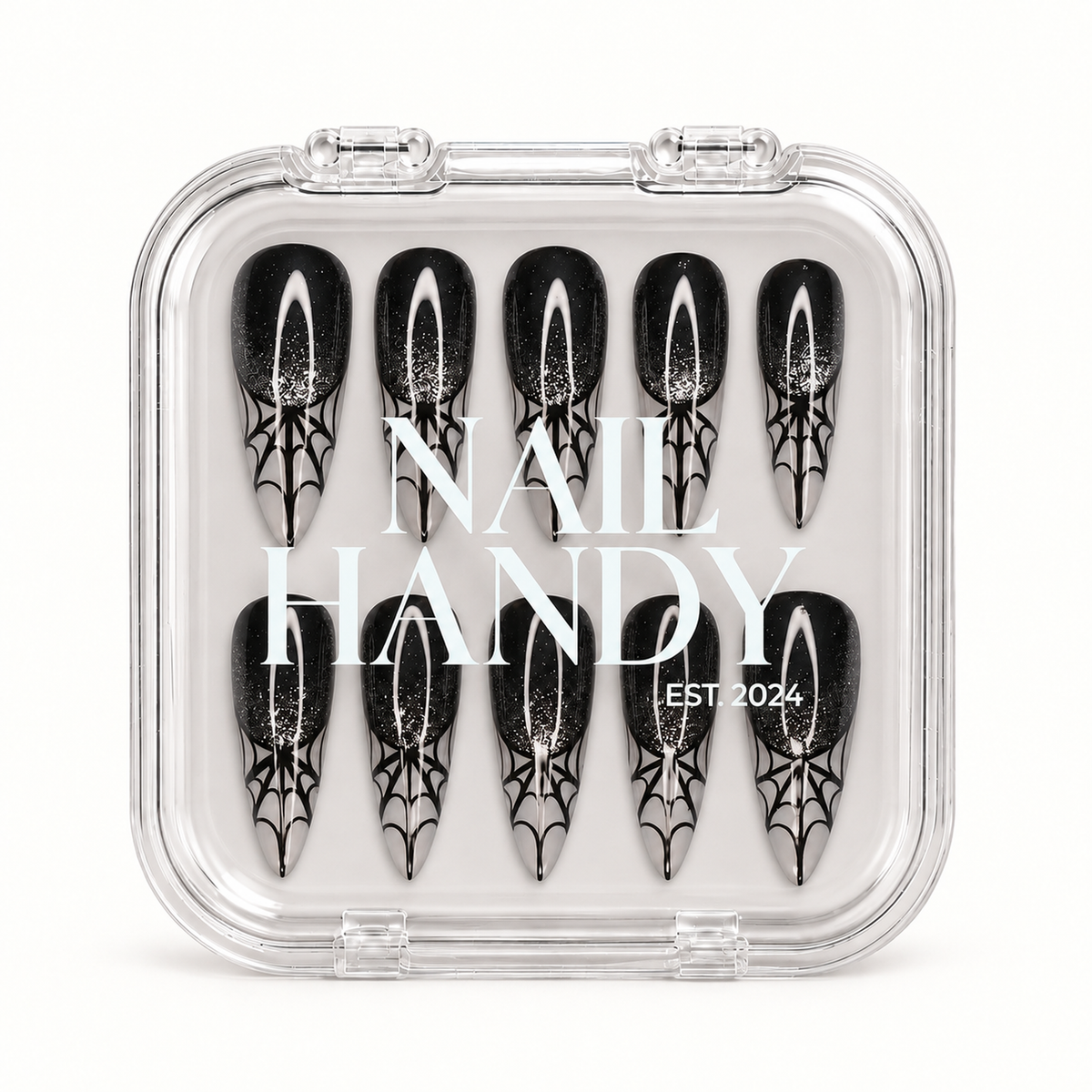Nail Handy branded package for the Midnight Web press-on nail set.