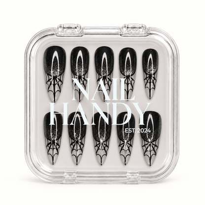 Nail Handy branded package for the Midnight Web press-on nail set.