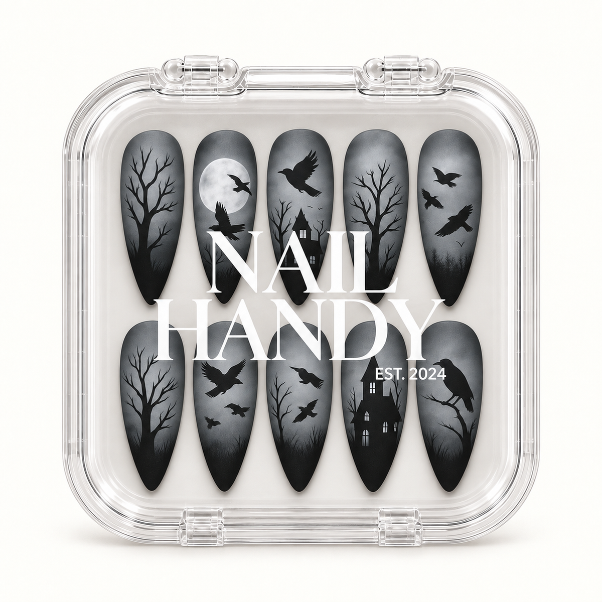 Nail Handy branded package for the Witchy Raven press-on nail set.