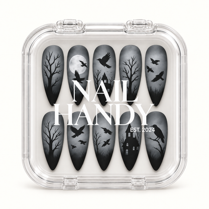 Nail Handy branded package for the Witchy Raven press-on nail set.