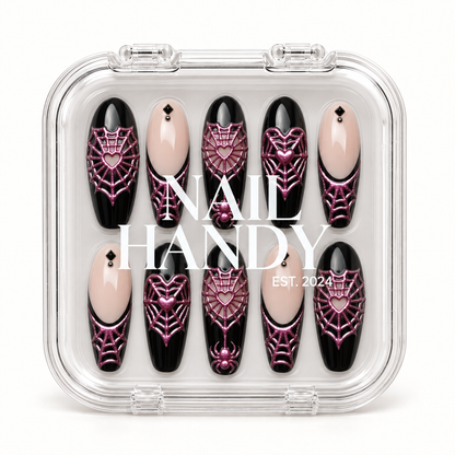 Closed Nail Handy branded package box for the Pink Venom Web press-on nail set.