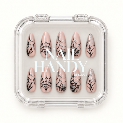 Nail Handy branded package box for the Midnight Webline press-on nail set.