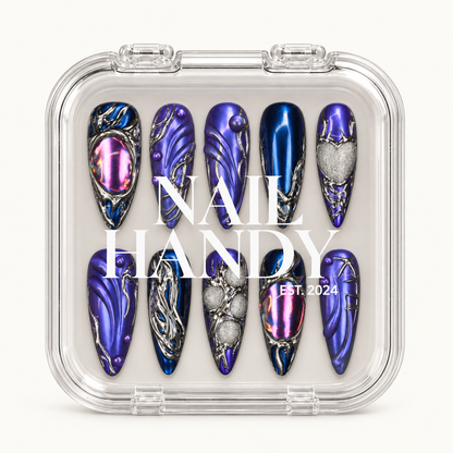 Nail Handy branded package box for the Chrome Nebula press-on nail set.
