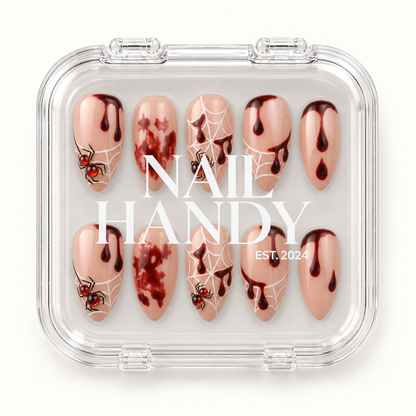 Nail Handy branded package for the Crimson Web Drip press-on nail set.
