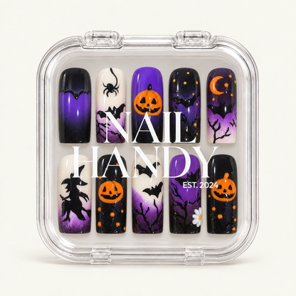 Nail Handy branded package box for the Midnight Pumpkin Spell press-on nail set.