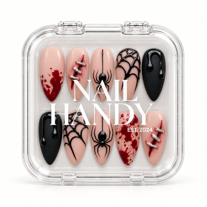 Nail Handy branded package box for the Crimson Web press-on nail set.