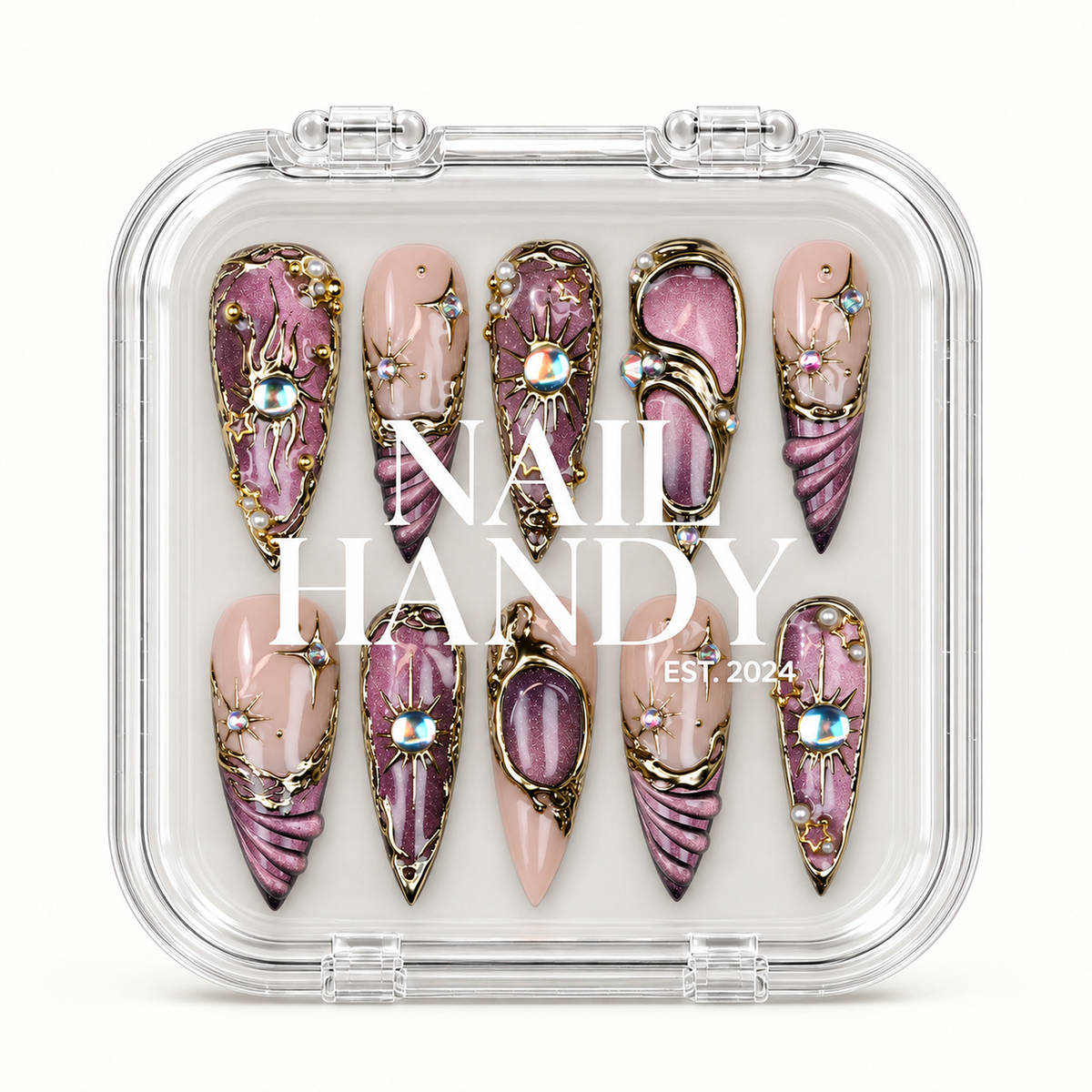 Nail Handy package box for the Celestial Mauve Orbit press-on nail set.