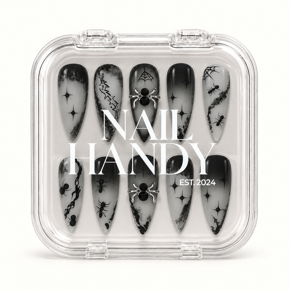 Nail Handy branded package box for the Midnight Web press-on nail set.