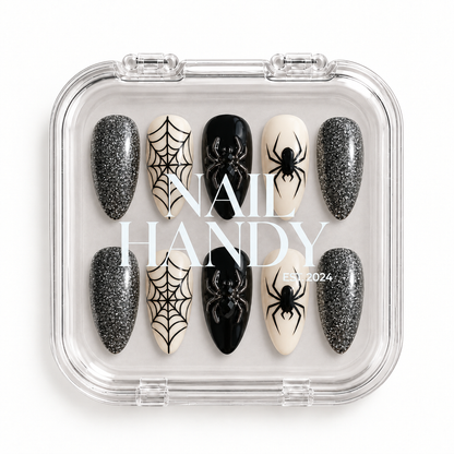 Nail Handy branded package for the Silver Web Spider press-on nail set.