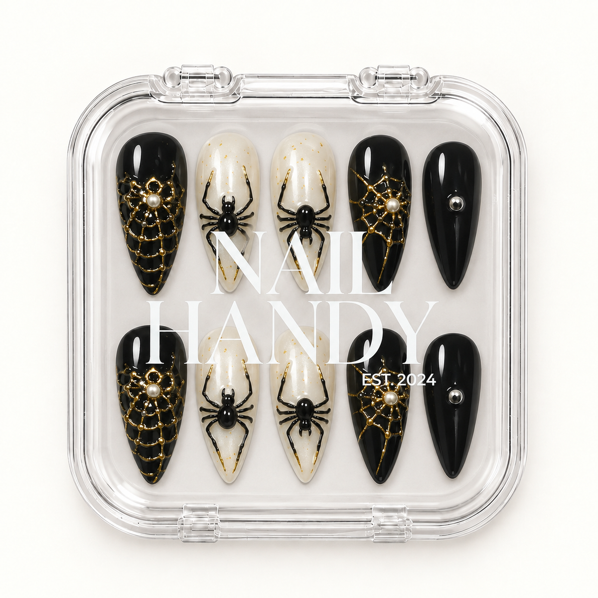 Nail Handy branded package for the Midnight Web press-on nail set