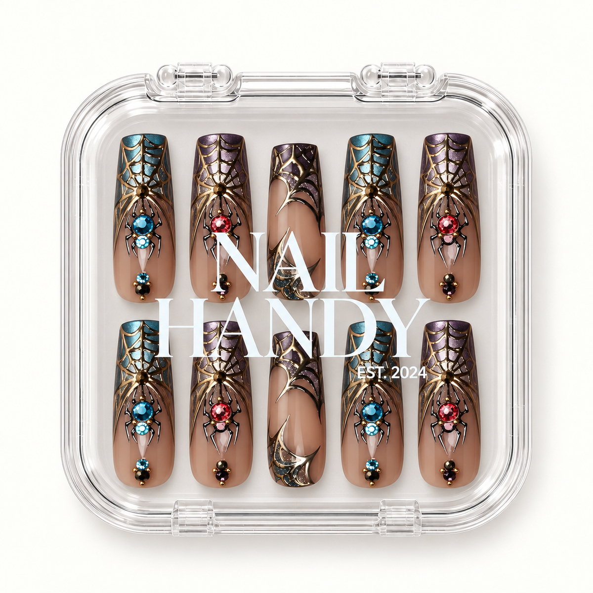 Nail Handy branded package for the Gilded Spider Web press-on nail set.