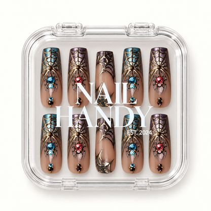 Nail Handy branded package for the Gilded Spider Web press-on nail set.