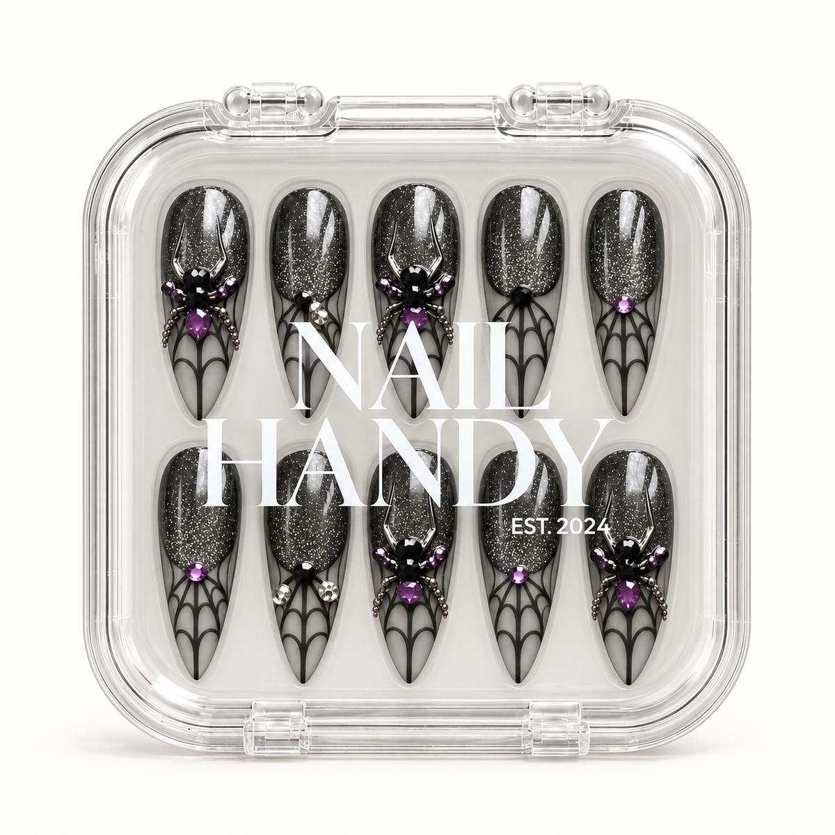 Nail Handy branded package box for the Midnight Web press-on nail set.