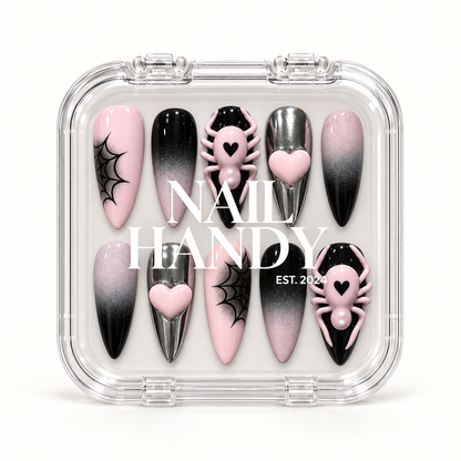 Nail Handy branded package for the Blush Web Spider press-on nail set.
