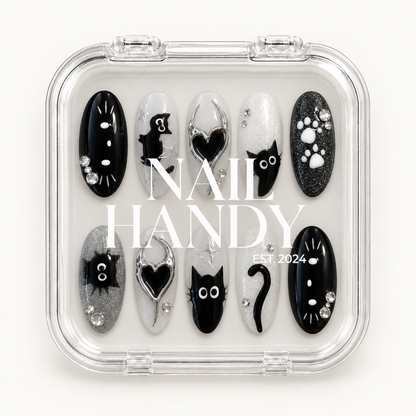 Nail Handy branded package presentation for the Chrome Void Cats press-on nail set.