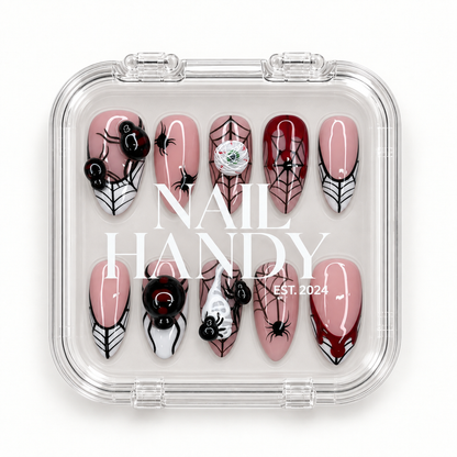 Nail Handy branded package box for the Crimson Web Crawl press-on nail set.