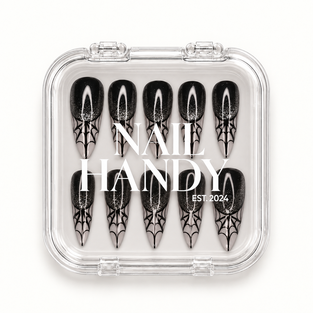Nail Handy branded package for the Midnight Web press-on nail set.