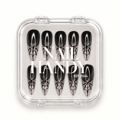 Nail Handy branded package for the Midnight Web press-on nail set.