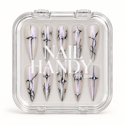 Nail Handy branded package for the Chrome Thorn Starlight press-on nail set.
