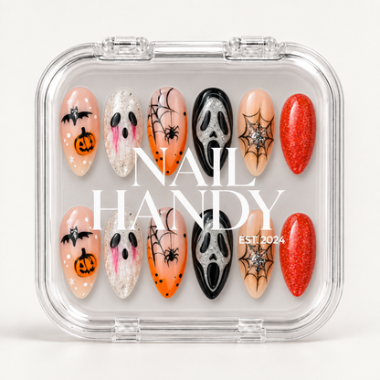 Nail Handy package box for the Haunted Harvest Web press-on nail set.