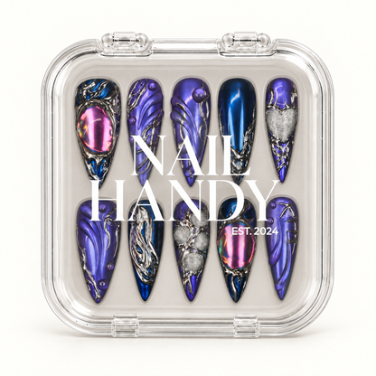 Nail Handy package for the Midnight Aurora Chrome press-on nail set.