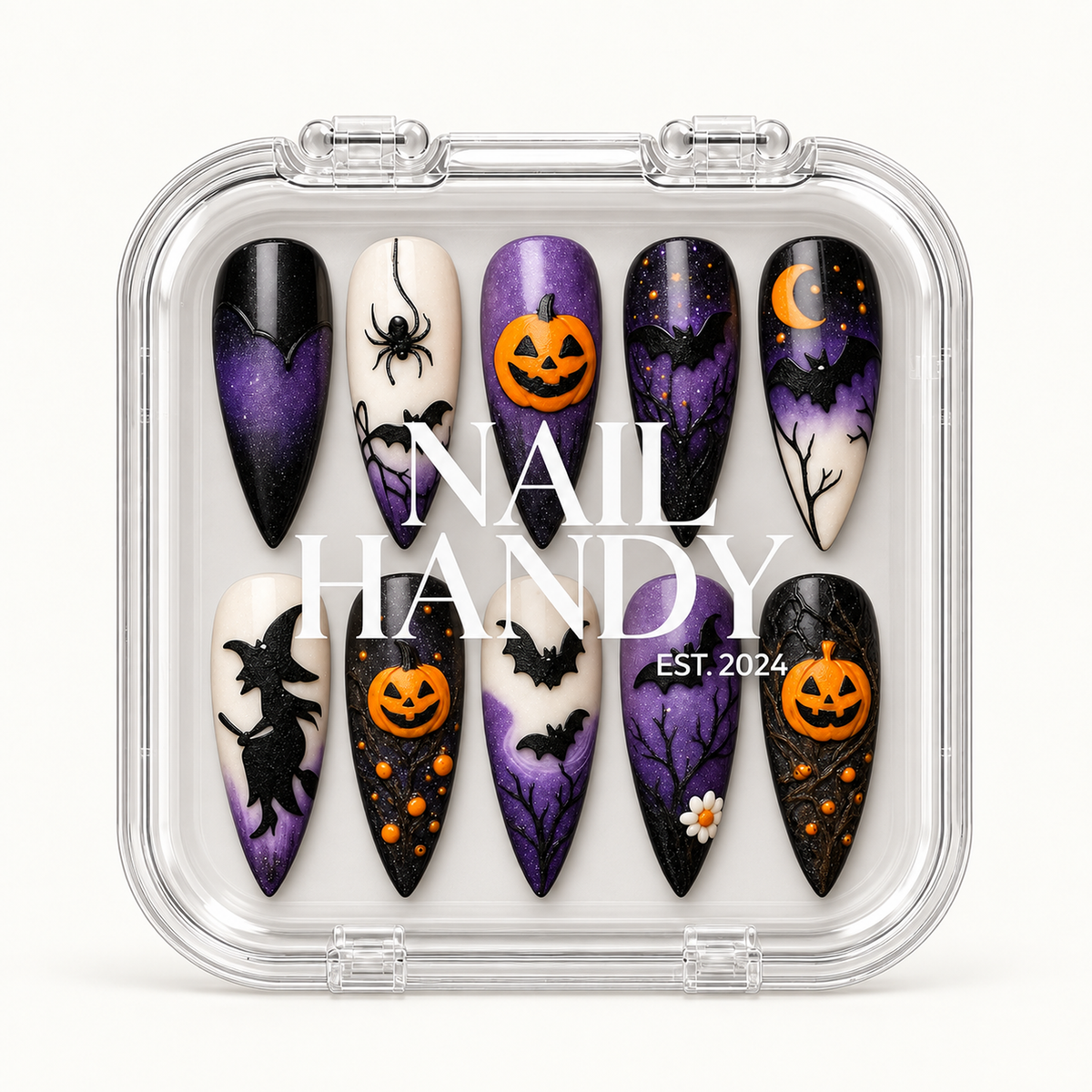 Nail Handy branded package box for the Midnight Pumpkin Spell press-on nail set.
