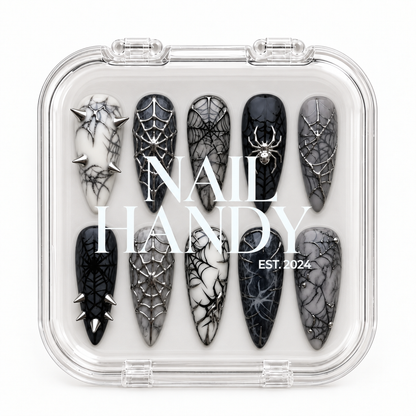 Nail Handy package box for the Midnight Web Press-On Nails set.