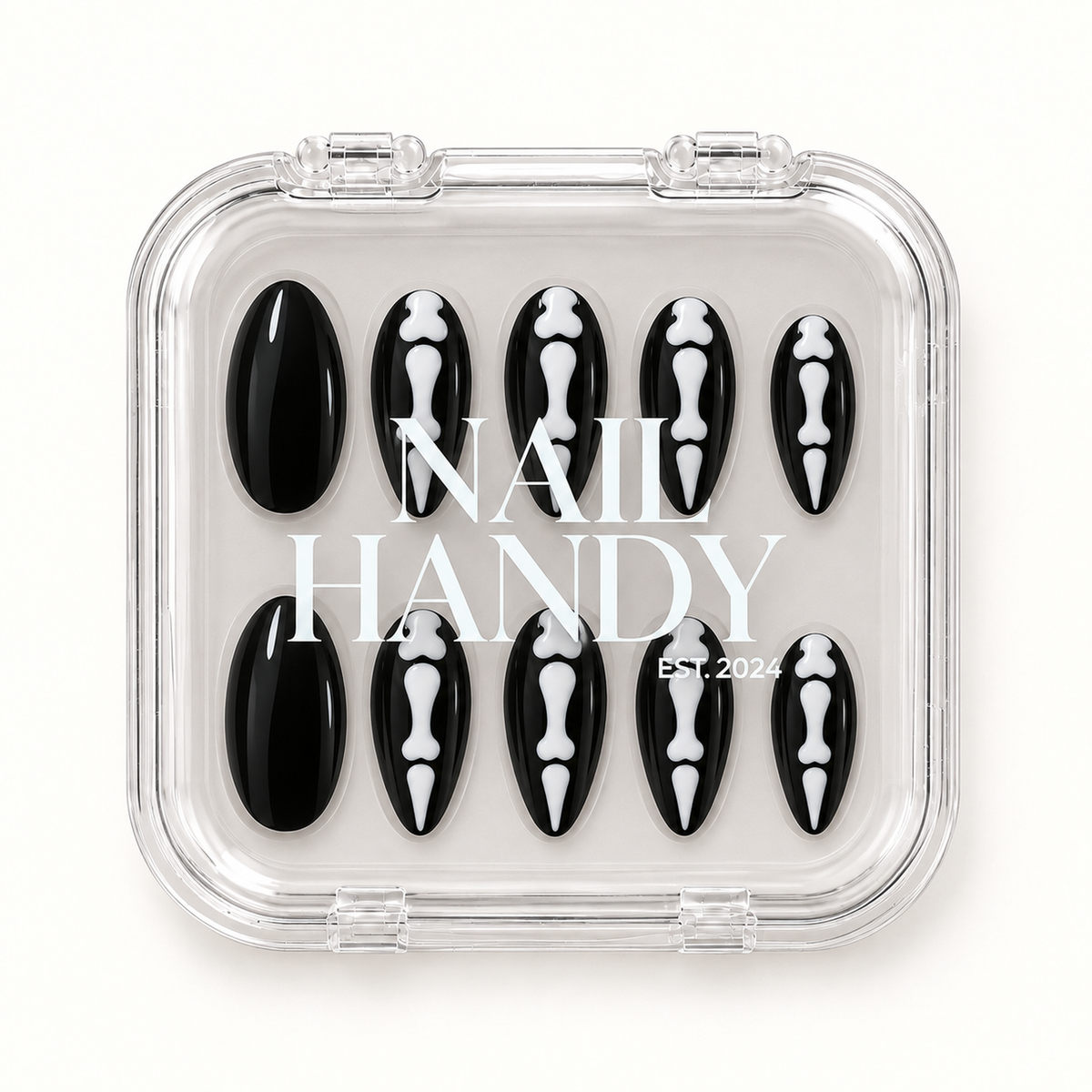 Nail Handy branded package box for the Midnight Bonework press-on nail set.