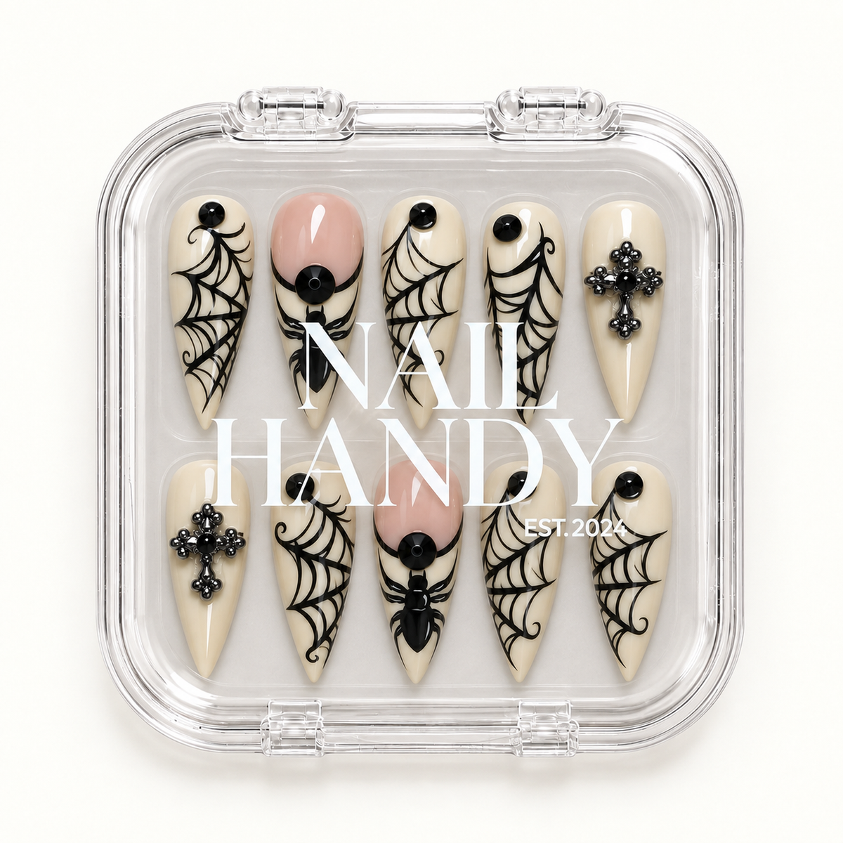 Nail Handy branded package for the Midnight Web press-on nail set.