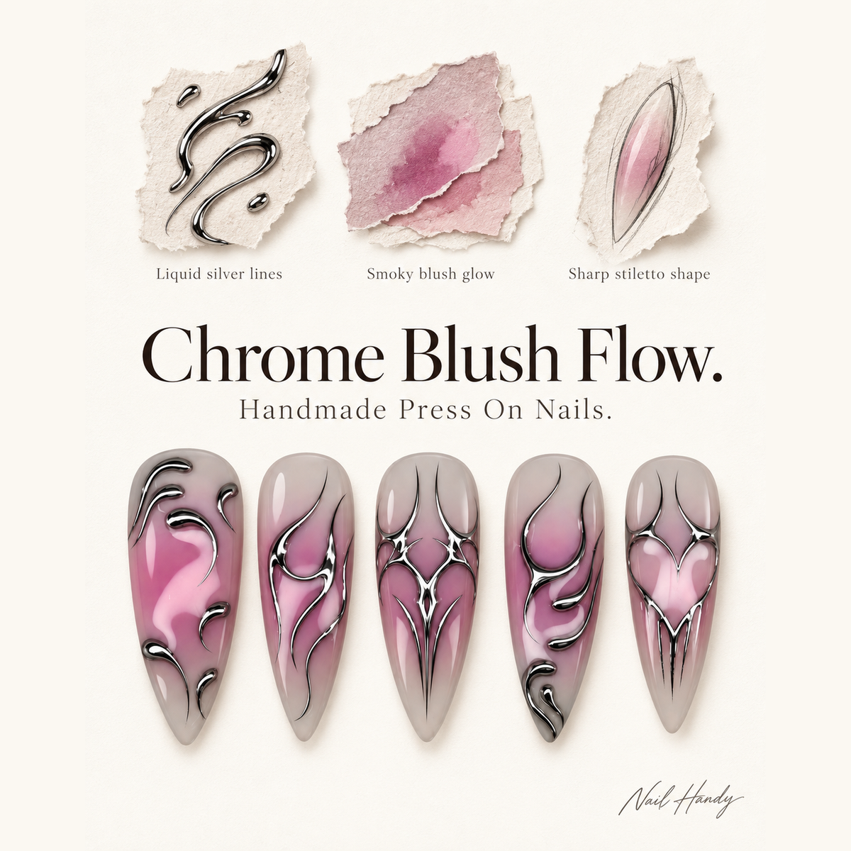 Mauve Chrome Hearts Press-On Nails  - press-on nail design concept and illustrated product story