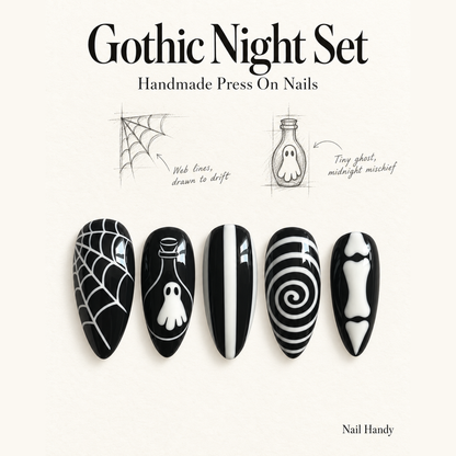 Midnight Spirit Web Press-On Nails – Gothic Halloween Set - press-on nail design concept and illustrated product story