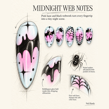 Neon Web Drip Press-On Nails with Spider Art - press-on nail design concept and illustrated product story