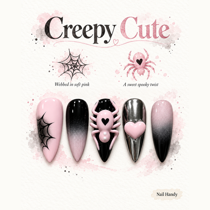 Blush Web Spider Press-On Nails with Chrome Hearts - press-on nail design concept and illustrated product story