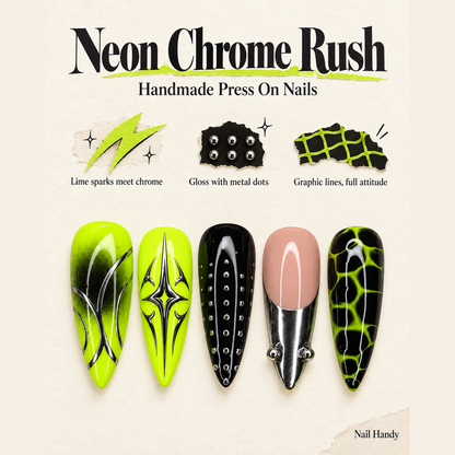 Acid Chrome Circuit Press-On Nails  - press-on nail design concept and illustrated product story